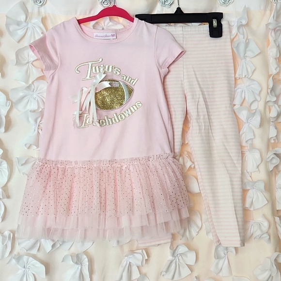 Bonnie Jean, Football, Tutus and Touchdowns outfit, 4T, Pink, Gold, Striped - Picture 2 of 12